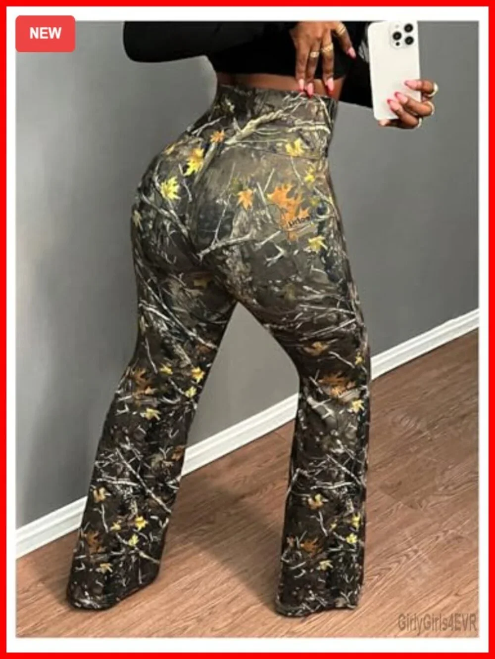 High Waisted Flare Leggings Bootcut Bell Bottom Camo Pants Stretchy Polyester
